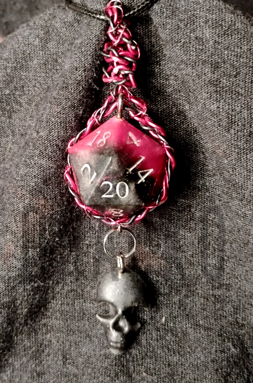 D20 Black and Red Pendant + Skull Charm