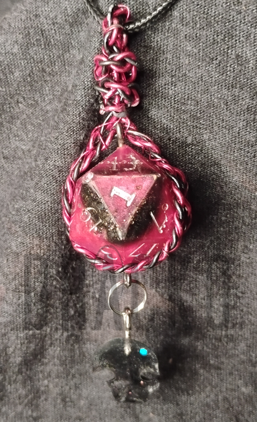 D20 Black and Red Pendant + Skull Charm