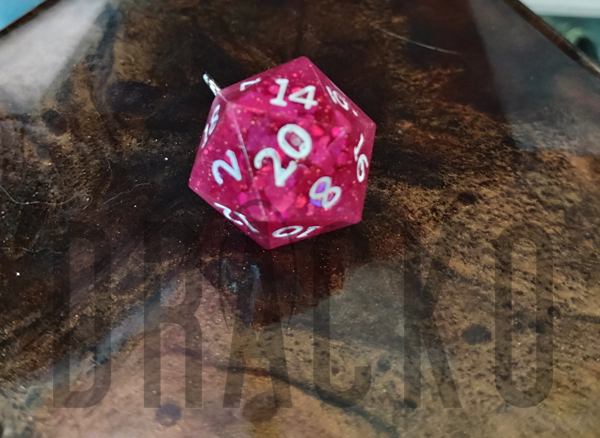 D20 Bright Pink With Pink Glitter Pendant