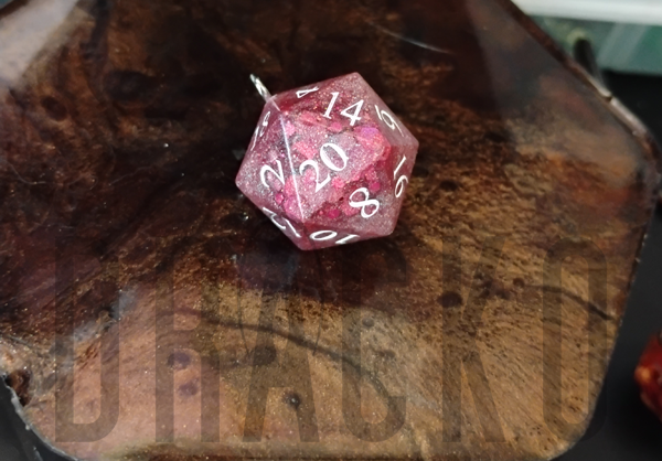 D20 Metallic Pink with Pink Glitter Pendant