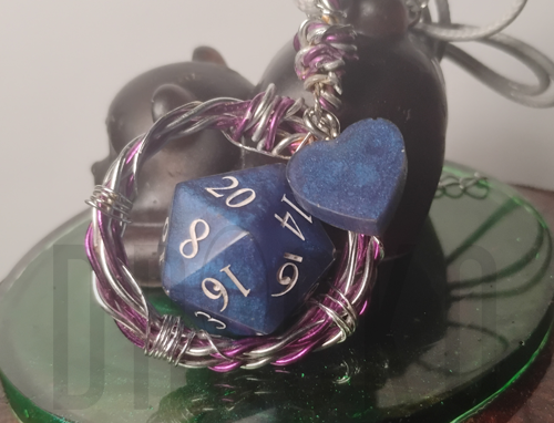 D20 Metallic Purple Pendant +Heart Charm