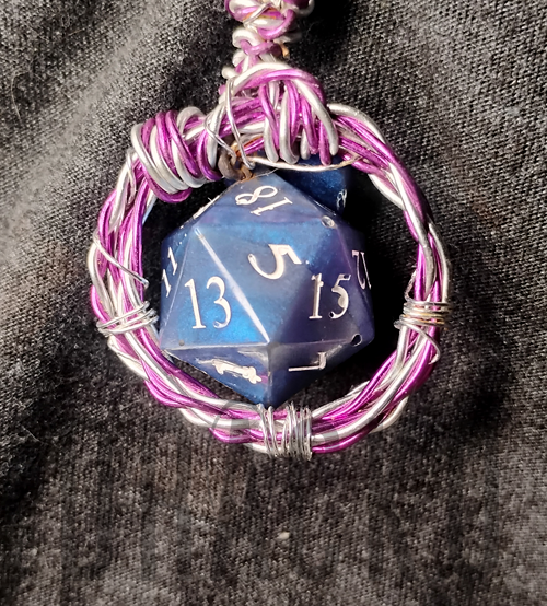 D20 Metallic Purple Pendant +Heart Charm
