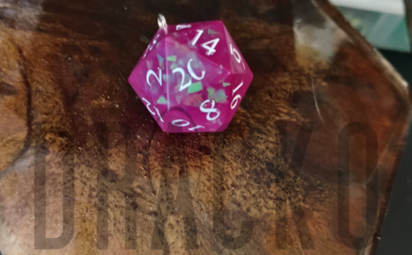 D20 Pink with Rainbow Foil Glitter Pendant