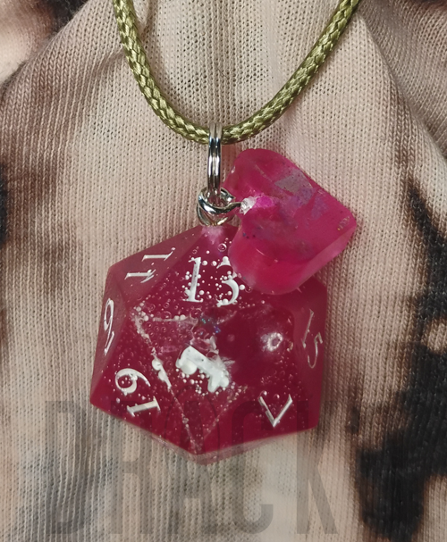 D20 Pink with Rainbow Foil Glitter Pendant