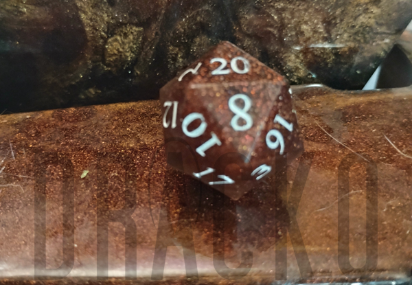 D20 Brown-Red with Rainbow Glitter Pendant