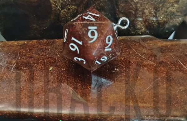 D20 Brown-Red with Rainbow Glitter Pendant
