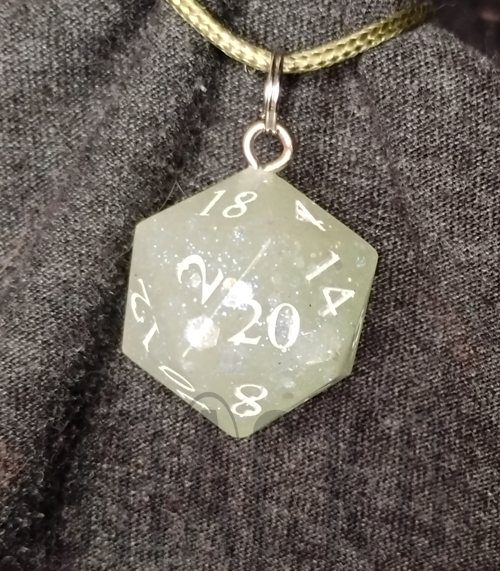 D20 Seafoam Green with Pearl Rainbow Glitter Pendant