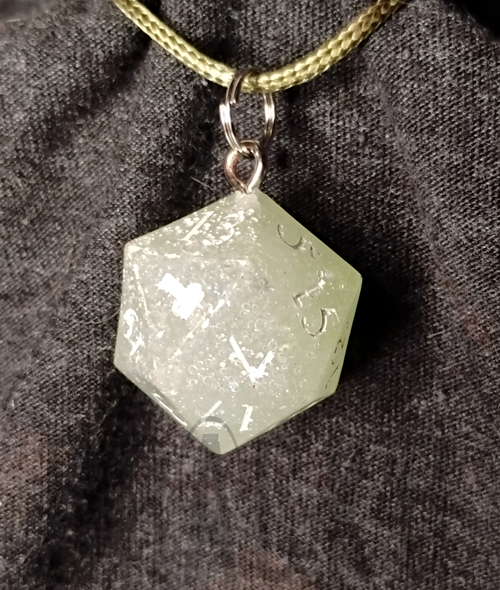 D20 Seafoam Green with Pearl Rainbow Glitter Pendant