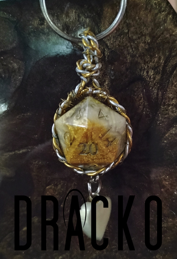 D20 Gold on Gold Keychain + Peal Heart Charm