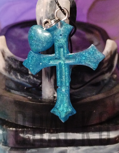 Blue Cross with Heart Charm Pendant