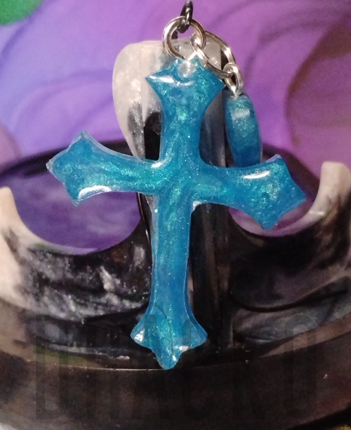 Blue Cross with Heart Charm Pendant