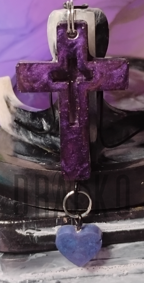 Dark Purple Cross with Heart Charm Pendant