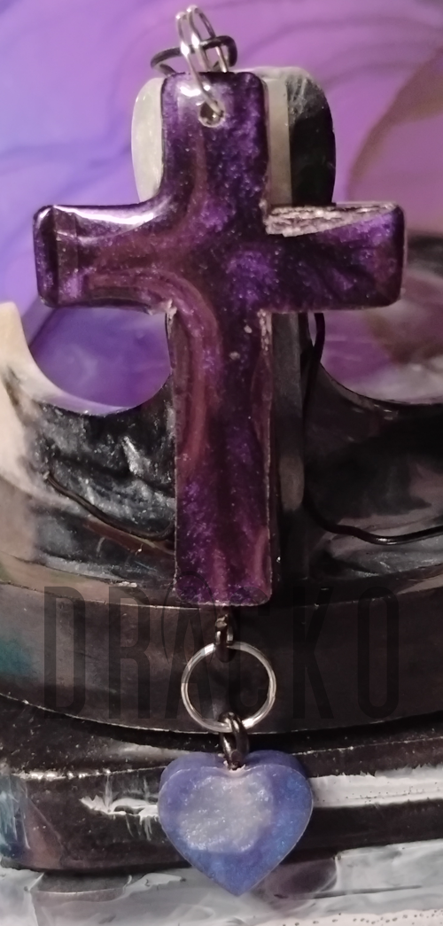 Dark Purple Cross with Heart Charm Pendant