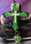 Neon Green Cross with Heart Charm Pendant