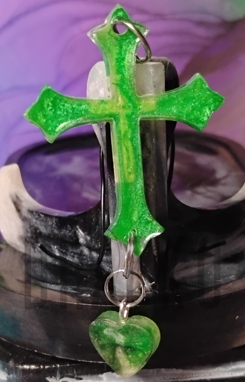 Neon Green Cross with Heart Charm Pendant