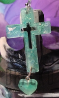 Minty Blue Cross with Heart Charm Pendant