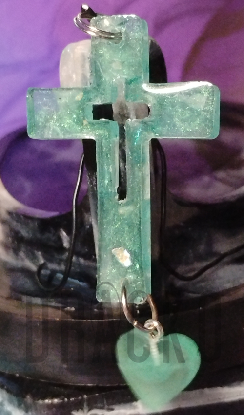 Minty Blue Cross with Heart Charm Pendant