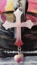 Multi Pink Cross with Heart Charm Pendant