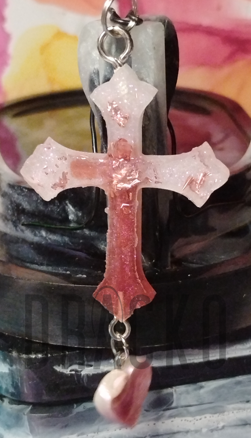 Multi Pink Cross with Heart Charm Pendant
