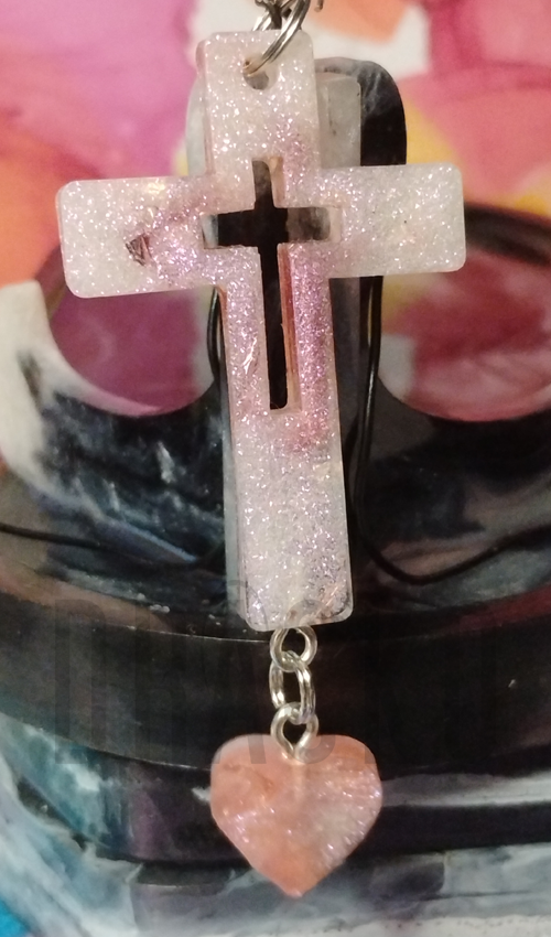 Multi Pink Cross with Heart Charm Pendant 2