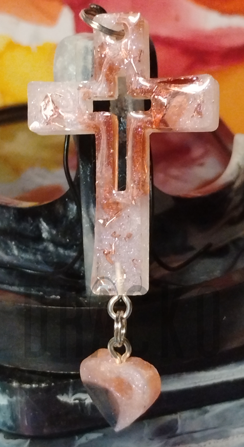 Multi Pink Cross with Heart Charm Pendant 2