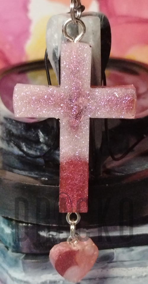 Multi Pink Cross with Heart Charm Pendant 3