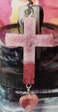 Multi Pink Cross with Heart Charm Pendant 3