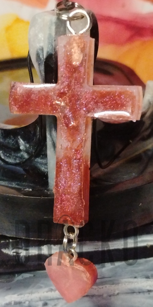 Multi Pink Cross with Heart Charm Pendant 3