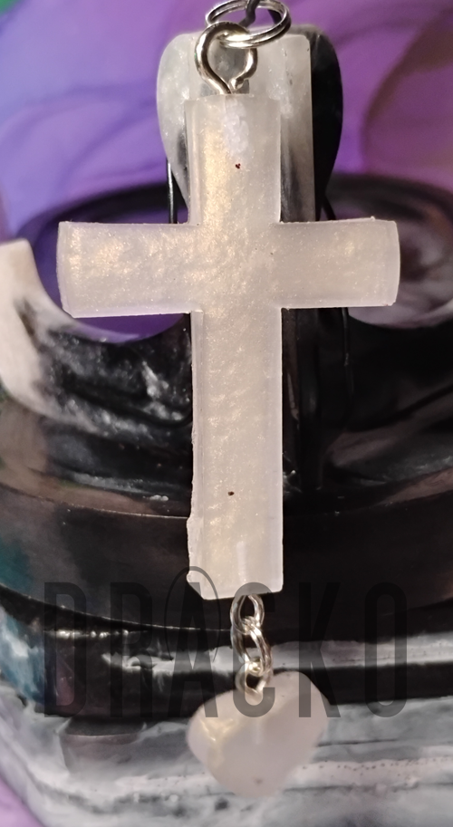 Pearl Cross with Heart Charm Pendant