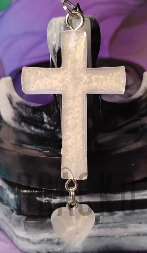 Pearl Cross with Heart Charm Pendant
