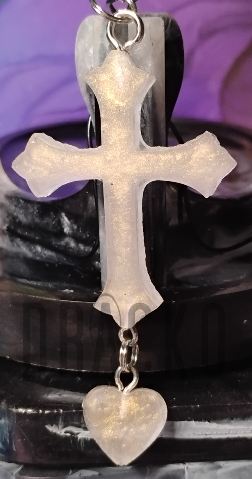 Pearl Cross with Heart Charm Pendant 2