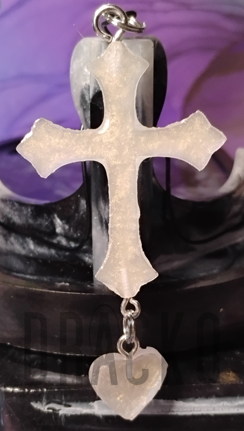 Pearl Cross with Heart Charm Pendant 2
